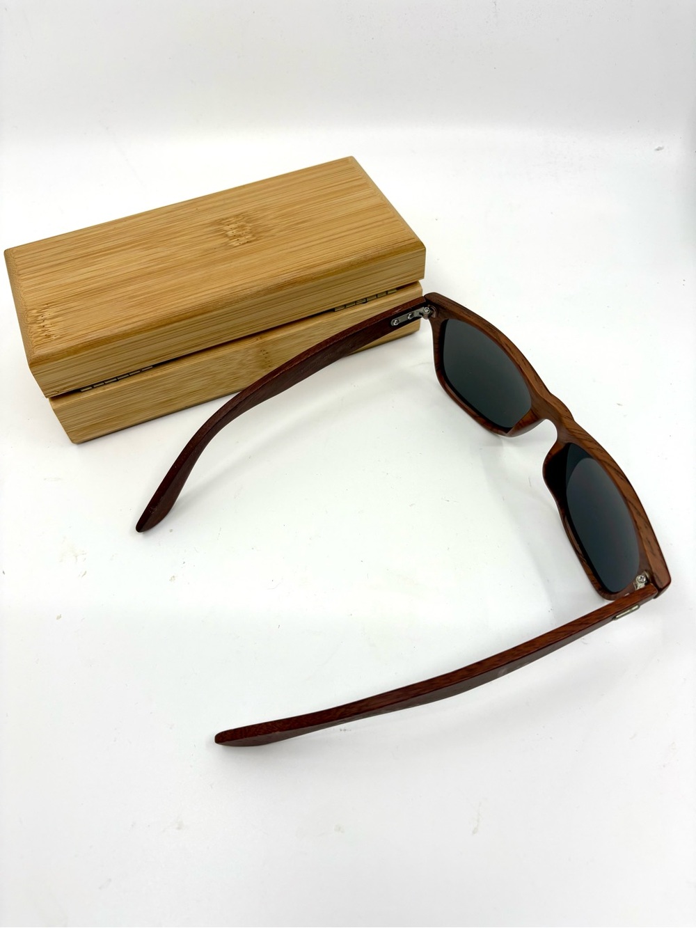 Environmental Wood Frame Sunglasses, Dark Lenses, 5.75”, wooden box included - Picture 3 of 7